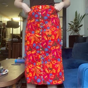 NWT maison d’ amelie floral red button down midi skirt